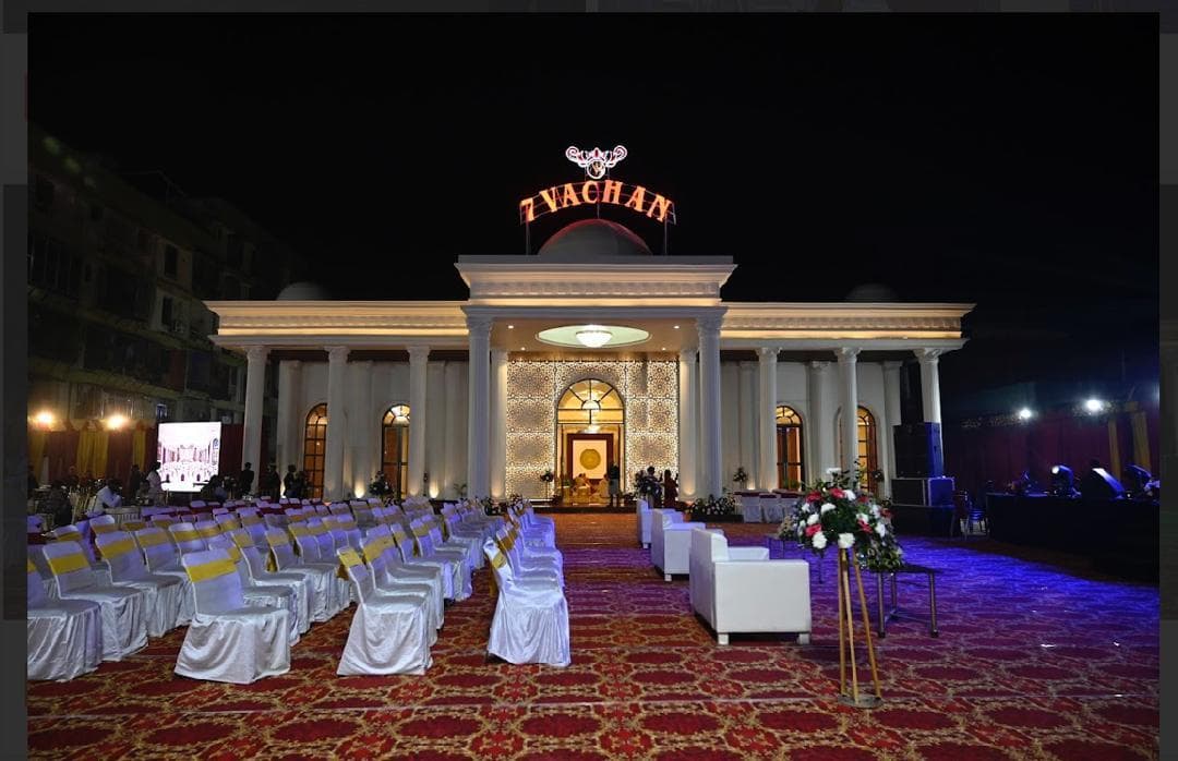 7 Vachan event hall with red carpet and decorated chairs, Patna